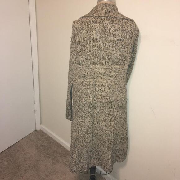 Guinevere Beige & Gray Wool & Cashmere Long Button Front Sweater L - Picture 4 of 10